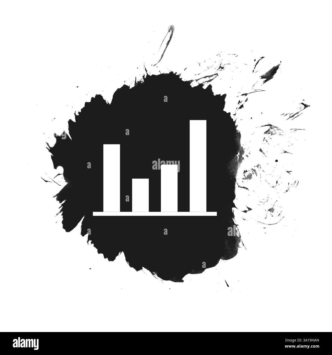Icona diagramma grafico su un punto isolato in nero con spruzzi di colore Foto Stock