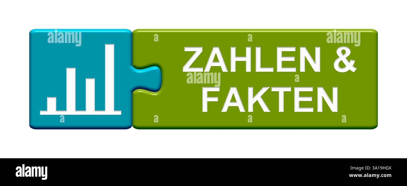 Pulsante puzzle isolato composto da due parti con il simbolo dello schema mostra fatti e cifre Foto Stock