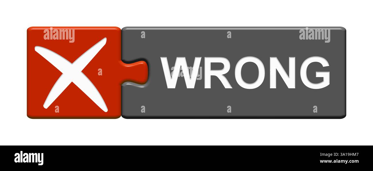 Il pulsante del puzzle isolato composto da due parti con il simbolo X mostra False in lingua inglese Foto Stock