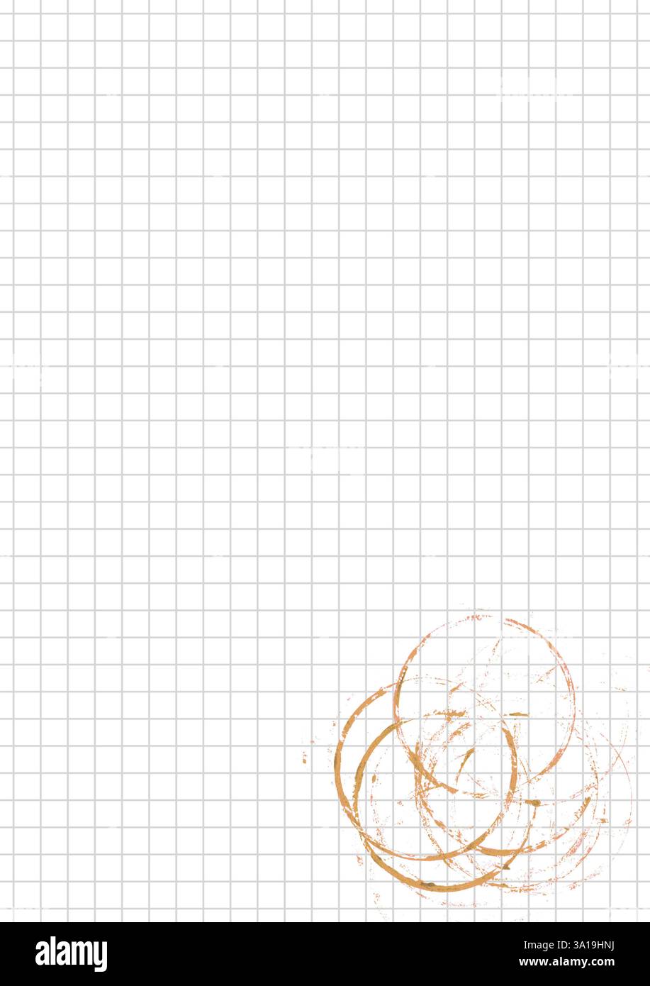 Carta a scacchi bianca come modello con macchie di caffè o di tè Foto Stock