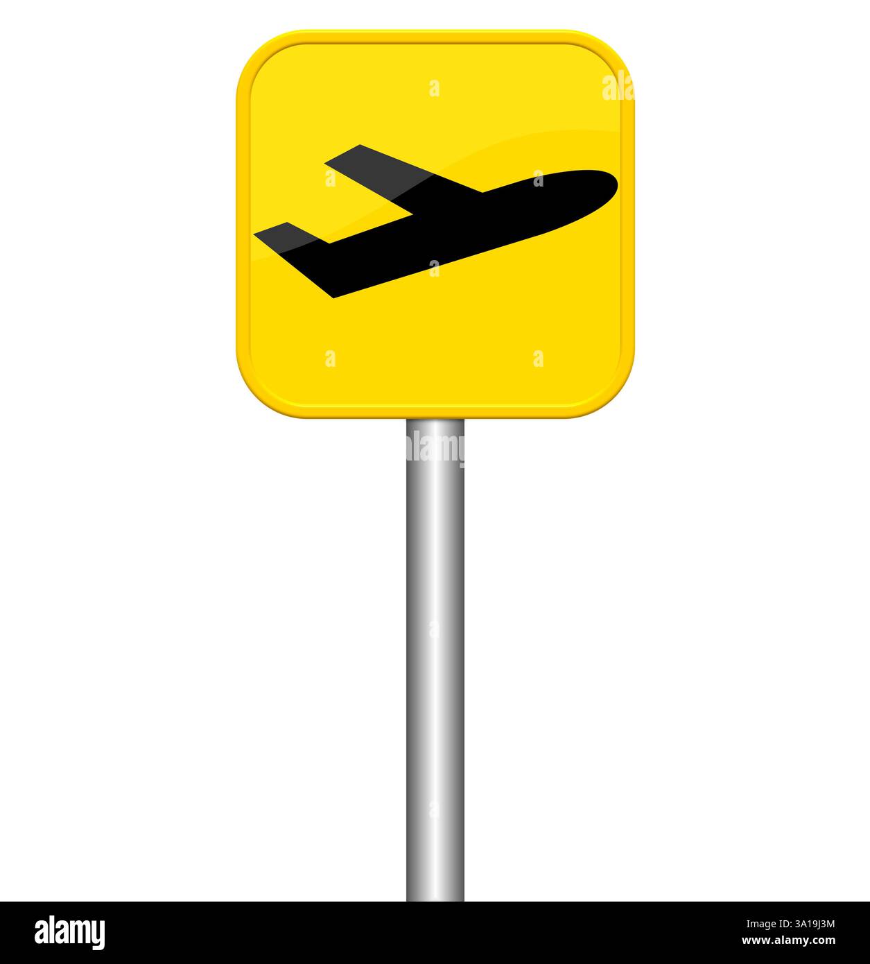 Segnale giallo isolato con simbolo che indica l'aereo Foto Stock