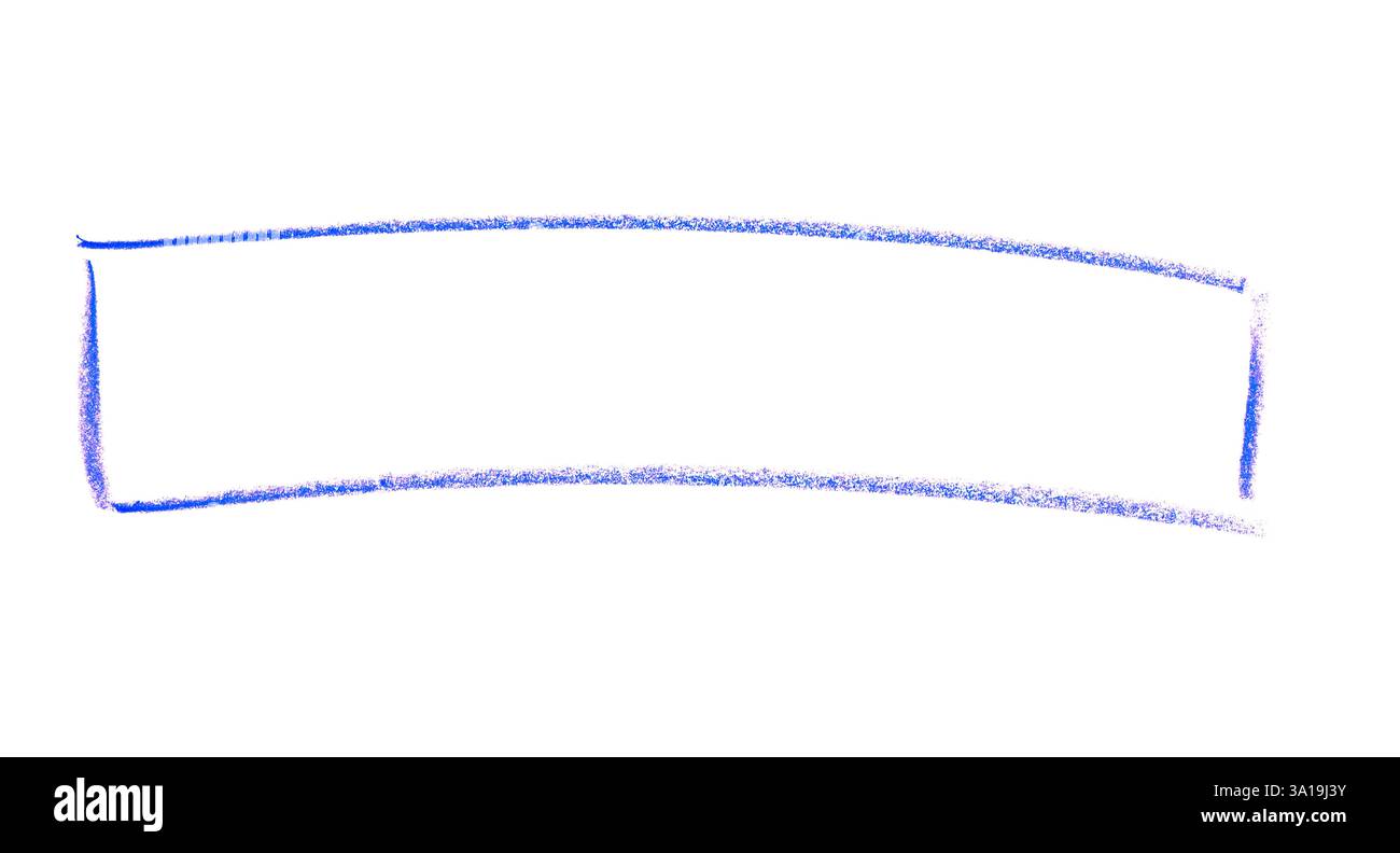 Cornice isolata di colore blu dipinta a mano con spazio di testo su sfondo bianco disegnato con una matita colorata Foto Stock