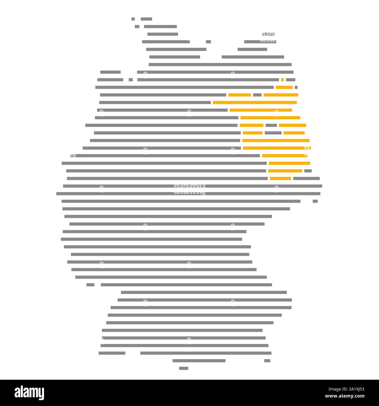 Stato federale del Brandeburgo su carta isolata a strisce della Germania con marcature arancioni Foto Stock