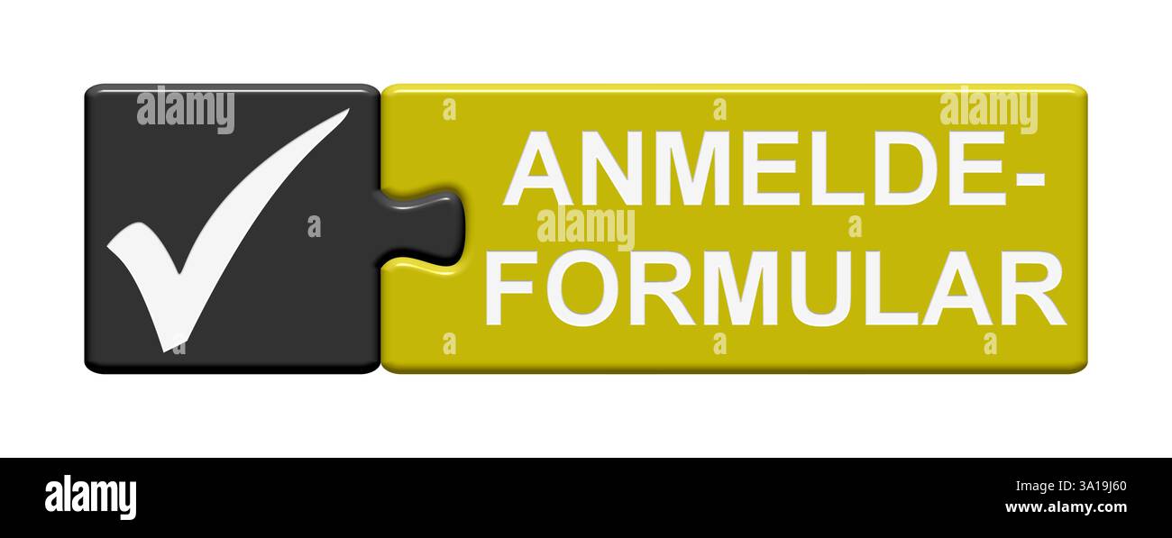 Il pulsante puzzle composto da due parti mostra il modulo di registrazione Foto Stock