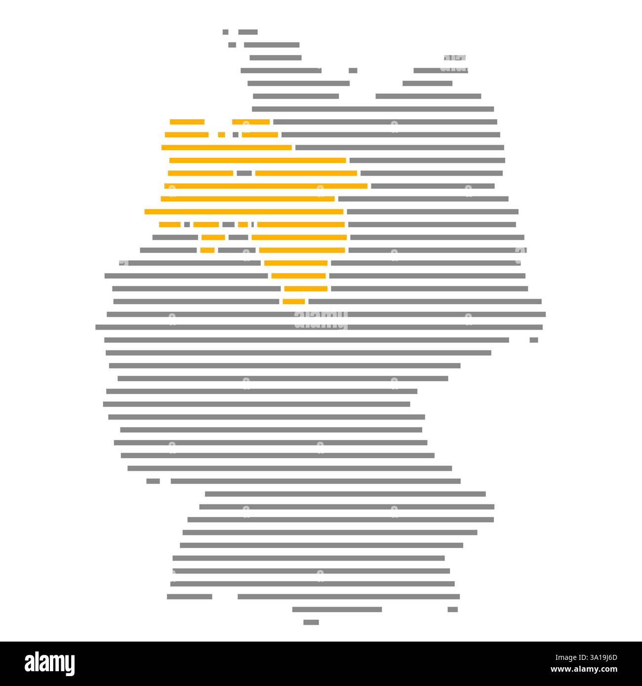 Stato federale della bassa Sassonia su carta a strisce isolate della Germania con marcature arancioni Foto Stock