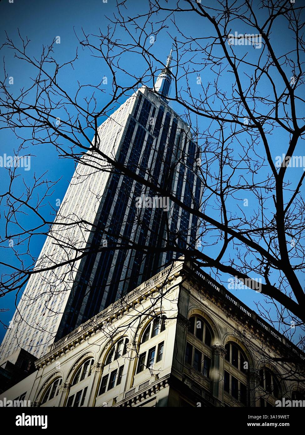 Empire State Building dalla 5th avenue a New York City, NY - Immagine stock catturata con smartphone