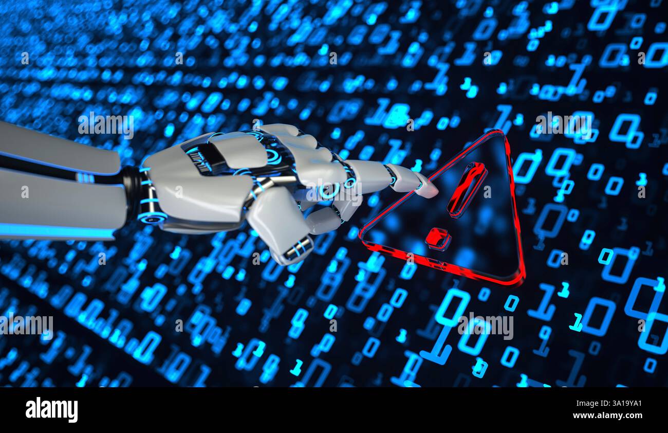 L'IA monitora la sicurezza del sistema. illustrazione 3d. Foto Stock
