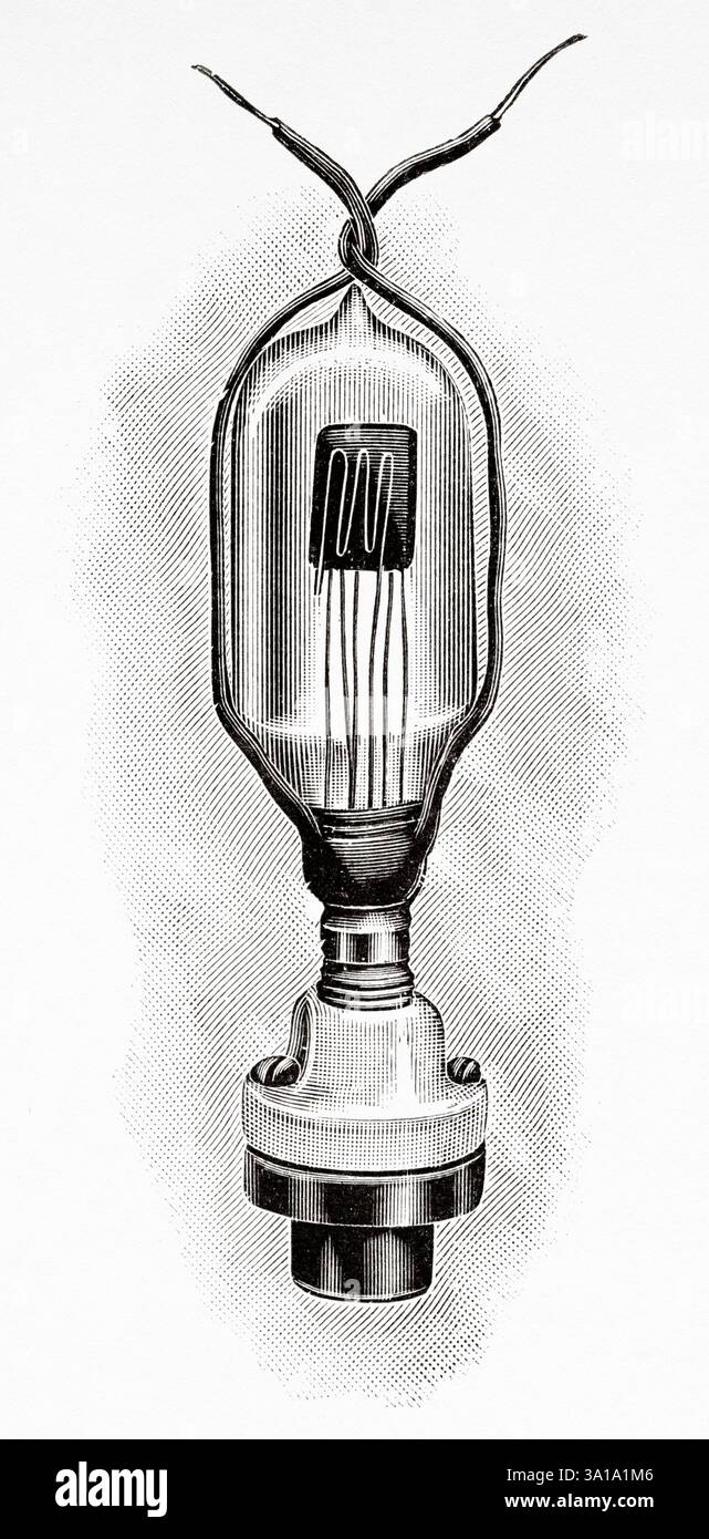 Telefonia wireless nella Marina degli Stati Uniti. L'Audion. Vecchia illustrazione incisa del XIX secolo da la Nature 1907 Foto Stock