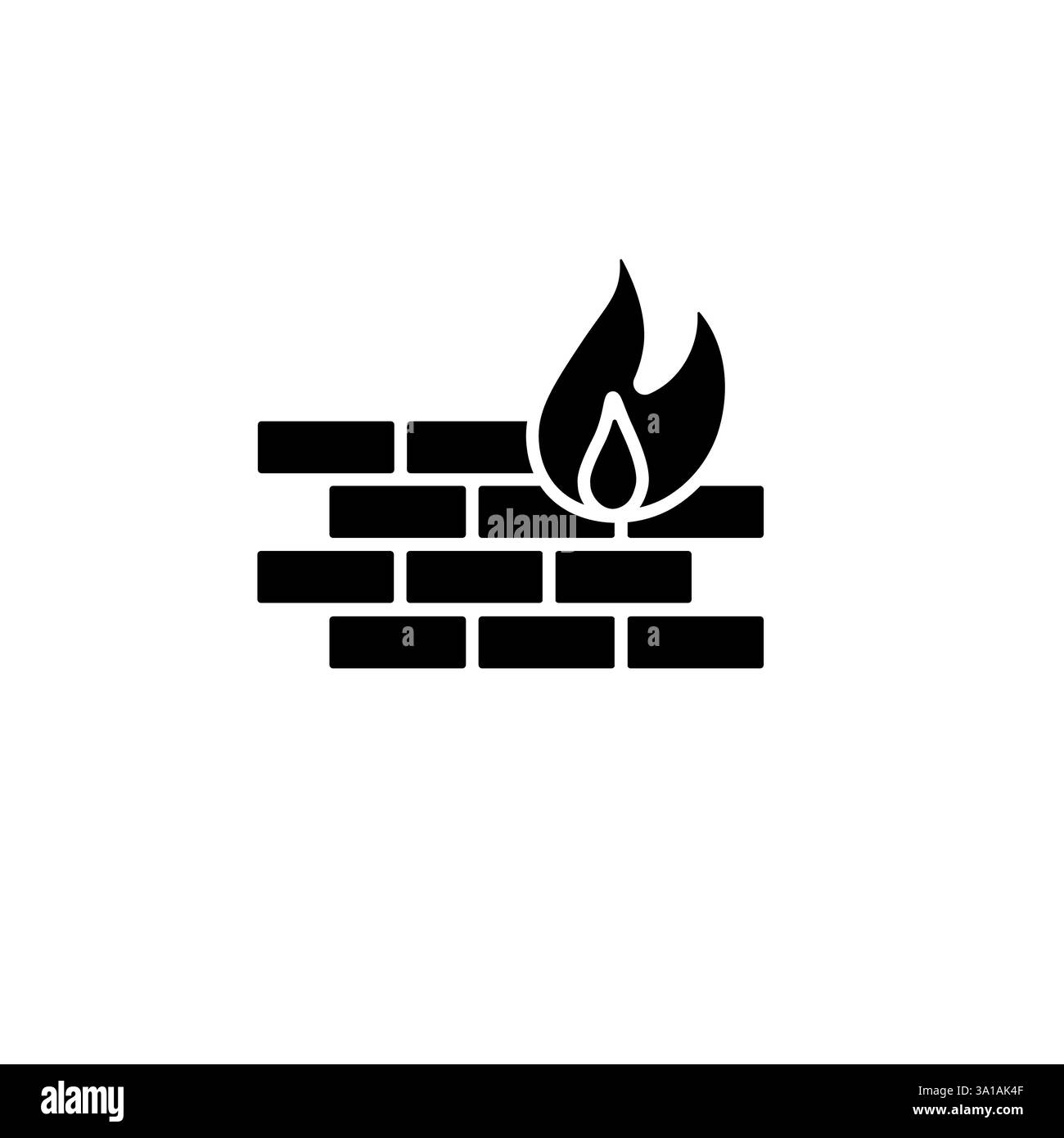 Icona di sicurezza del firewall con un muro di mattoni e fiamma in nero fisso Illustrazione Vettoriale