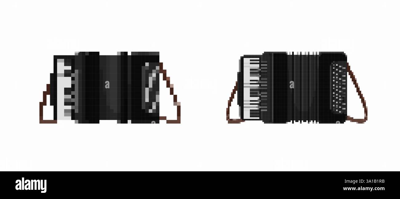 Fisarmonica nera con tastiera e pulsanti su ciascun lato per l'esecuzione musicale Illustrazione Vettoriale