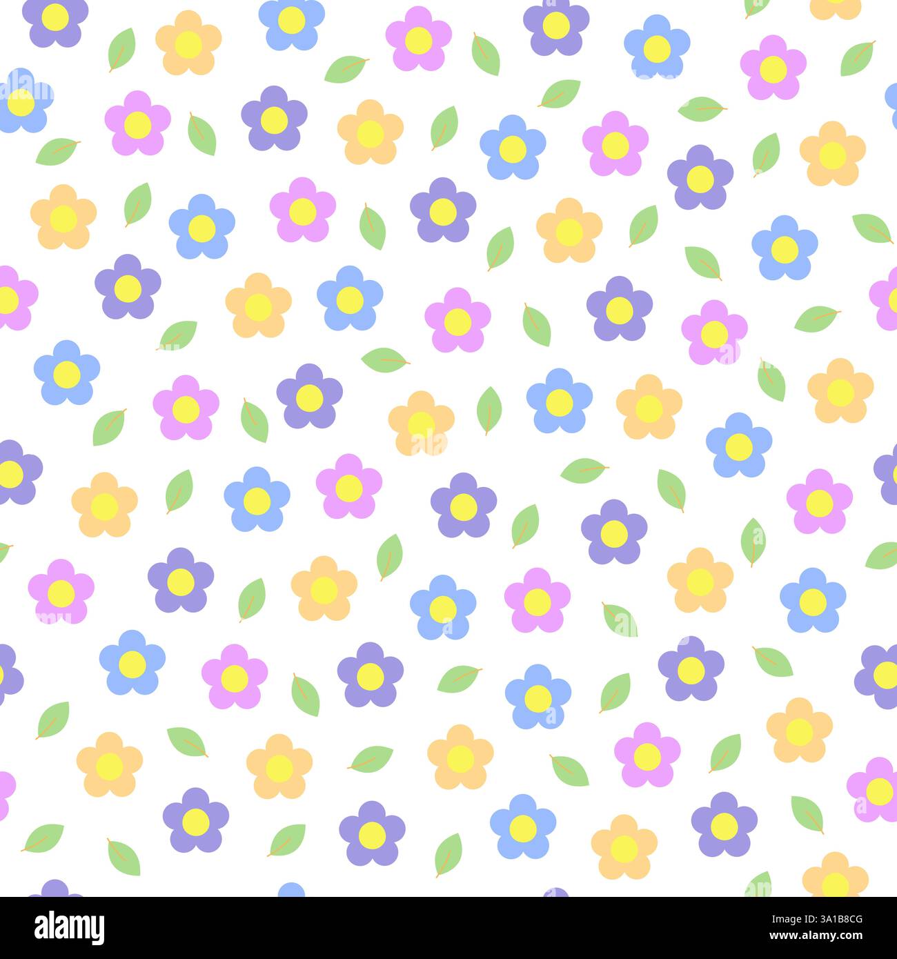Fiori semplici in ordine casuale motivo senza cuciture, ornamento floreale ripetuto, illustrazione vettoriale disegnata a mano per tessuti, tessuti, carta regalo, stampa moda, Pasqua, decorazioni per le vacanze primaverili Illustrazione Vettoriale