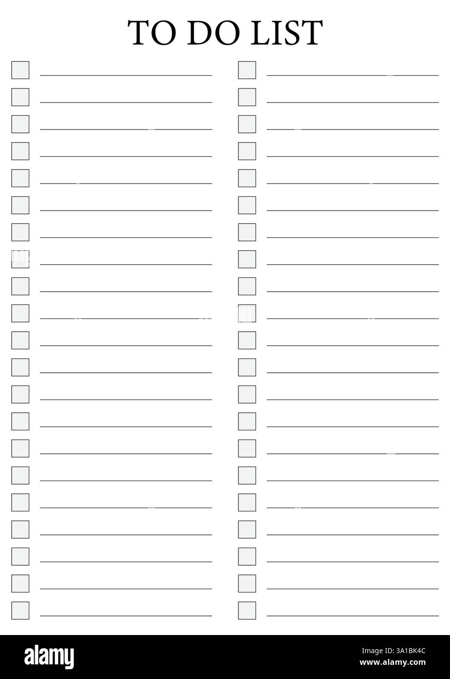 Modello elenco attività più semplici due colonne, pianificazione attività semplice, vettore elenco di controllo stampabile Illustrazione Vettoriale