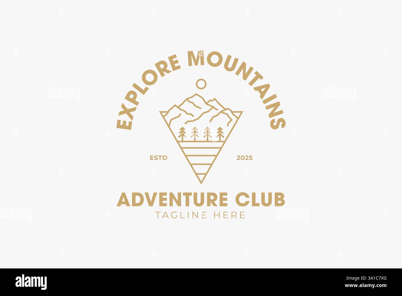 Adventure Logo Nature, Travel, and Outdoor Exploration. Emlem Wilderness Journey Escursionismo, campeggio e scoperta della natura. Illustrazione Vettoriale