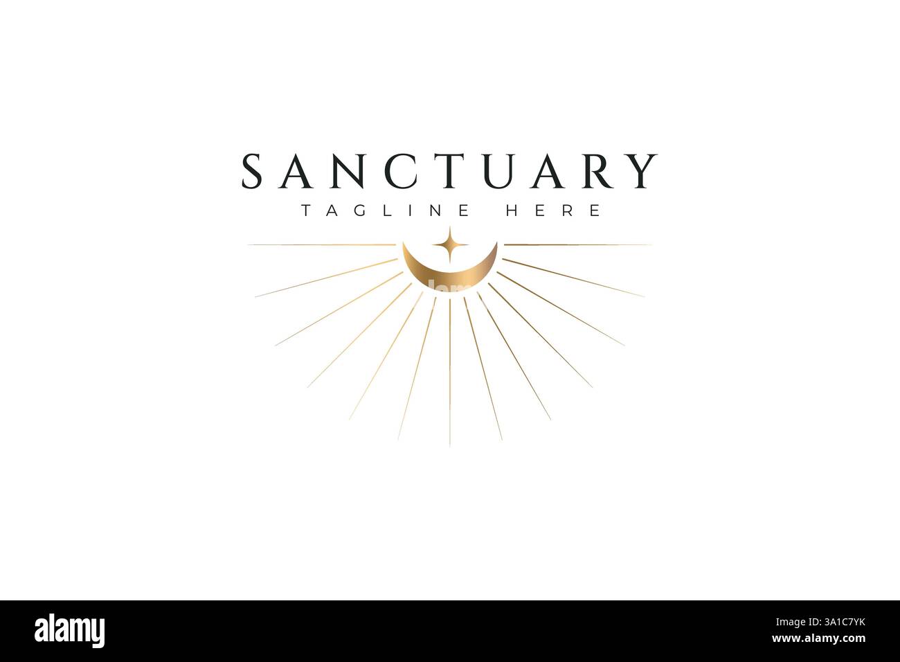Sanctuary Logo Golden Crescent Moon e Star Radiating Serenity and Luxury Illustrazione Vettoriale