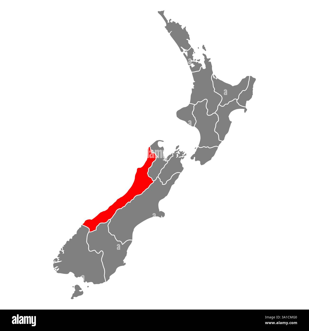 Forma della mappa della costa occidentale della nuova zelanda, icona del concetto piatto del web di viaggio illustrazione vettoriale . Illustrazione Vettoriale