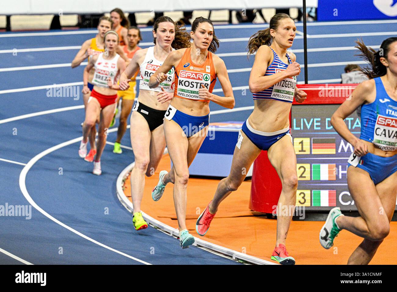 Apeldoorn, Paesi Bassi. 8 marzo 2025. APELDOORN, PAESI Bassi - 8 MARZO: Maureen Koster olandese gareggia nei 3000 m Women durante la terza giornata dei Campionati europei di atletica leggera indoor a Omnisport Apeldoorn l'8 marzo 2025 ad Apeldoorn, Paesi Bassi. (Foto di Andy Astfalck/Agenzia BSR) credito: Agenzia BSR/Alamy Live News Foto Stock