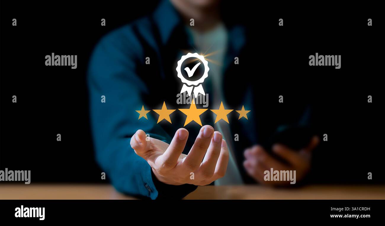 Certificazione e standard certificazione ISO, standard internazionali, concetto di garanzia della qualità Foto Stock