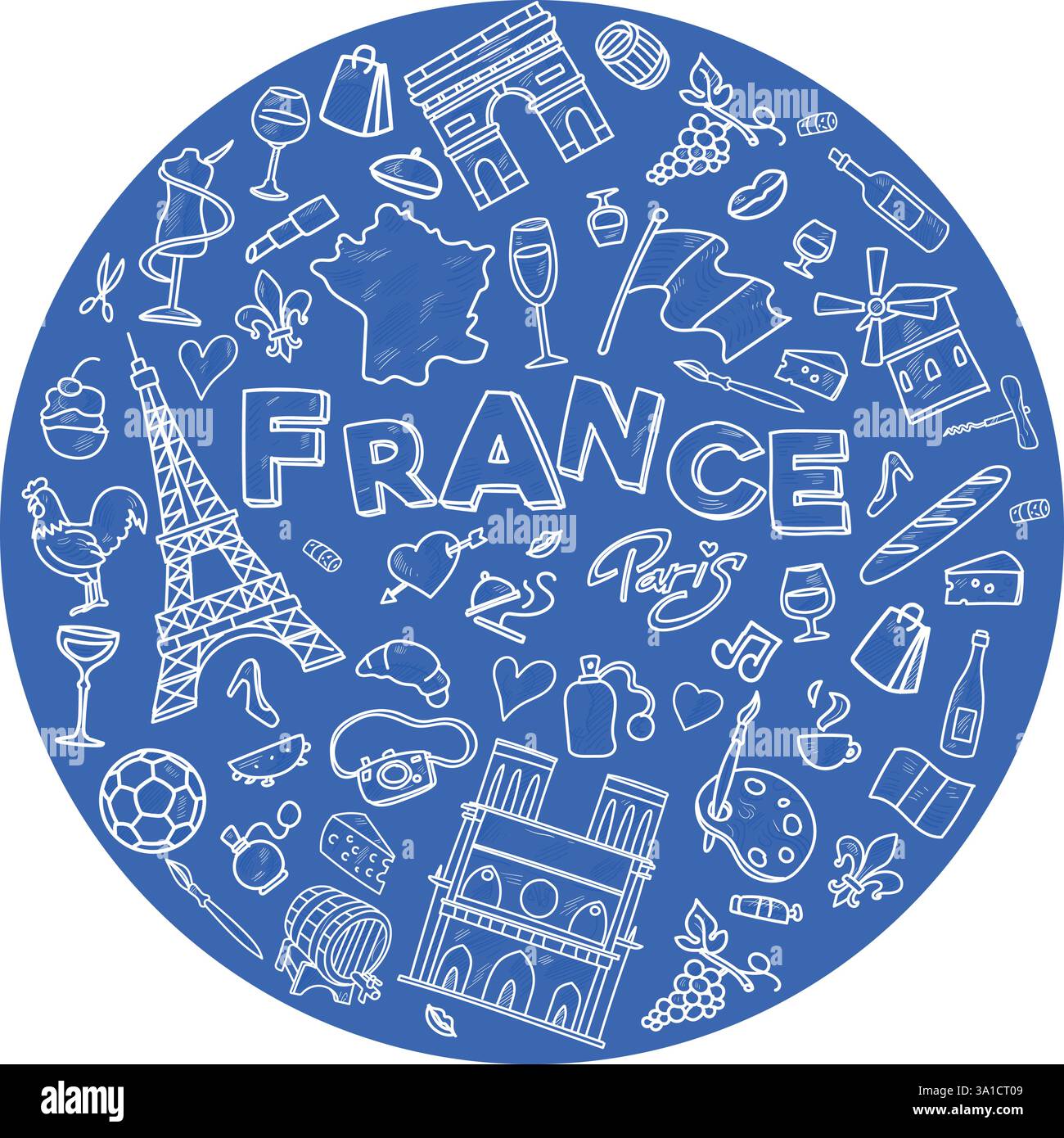 Elementi rotondi per la Francia, clip art, icona del set di collezioni. illustrazione vettoriale Illustrazione Vettoriale