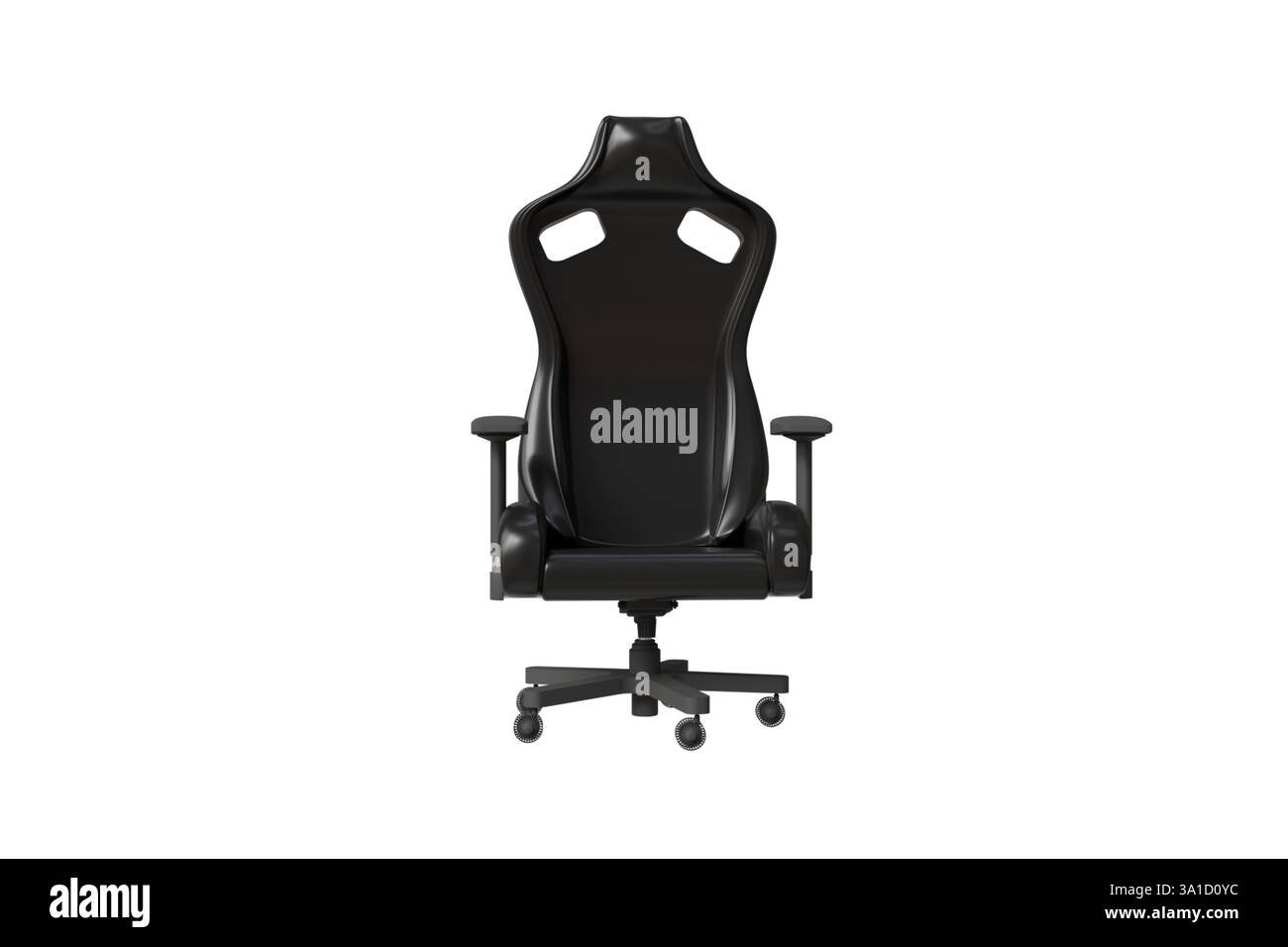 Modello 3D di una sedia da gioco per computer nera su sfondo bianco, modello 3D di una sedia Foto Stock