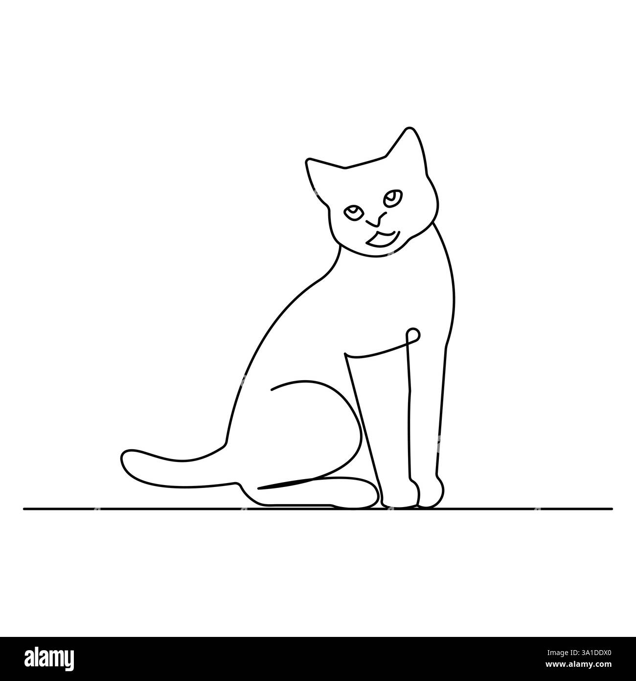 Disegno grafico continuo su una linea dell'icona vettoriale del contorno animale domestico di gatto Illustrazione Vettoriale