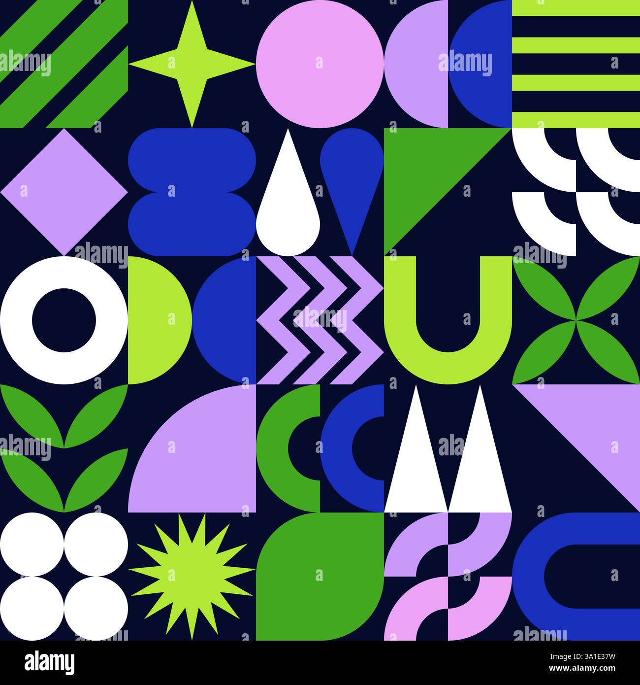 Sfondo delle piastrelle geometriche astratte. Design bauhaus piatto vettoriale per striscioni, poster, biglietti d'auguri, copertina stampata. Semplici elementi primitivi, mare colorato Illustrazione Vettoriale