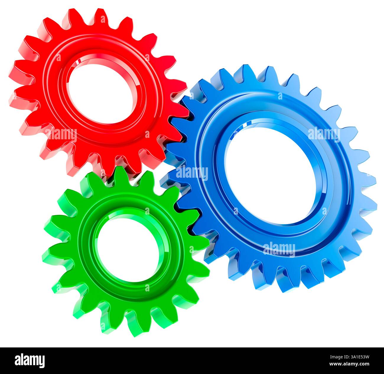 Ruote dentate colorate, logotipo industriale. Rendering 3D isolato su sfondo bianco Foto Stock Ruote dentate colorate, logotipo industriale. Rendering 3D isolato su sfondo bianco Foto Stock