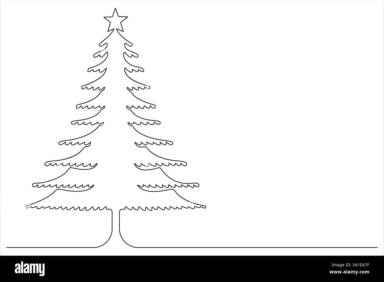 Arte continua di un albero di Natale con stella in cima, pianta di pino in illustrazione vettoriale Illustrazione Vettoriale