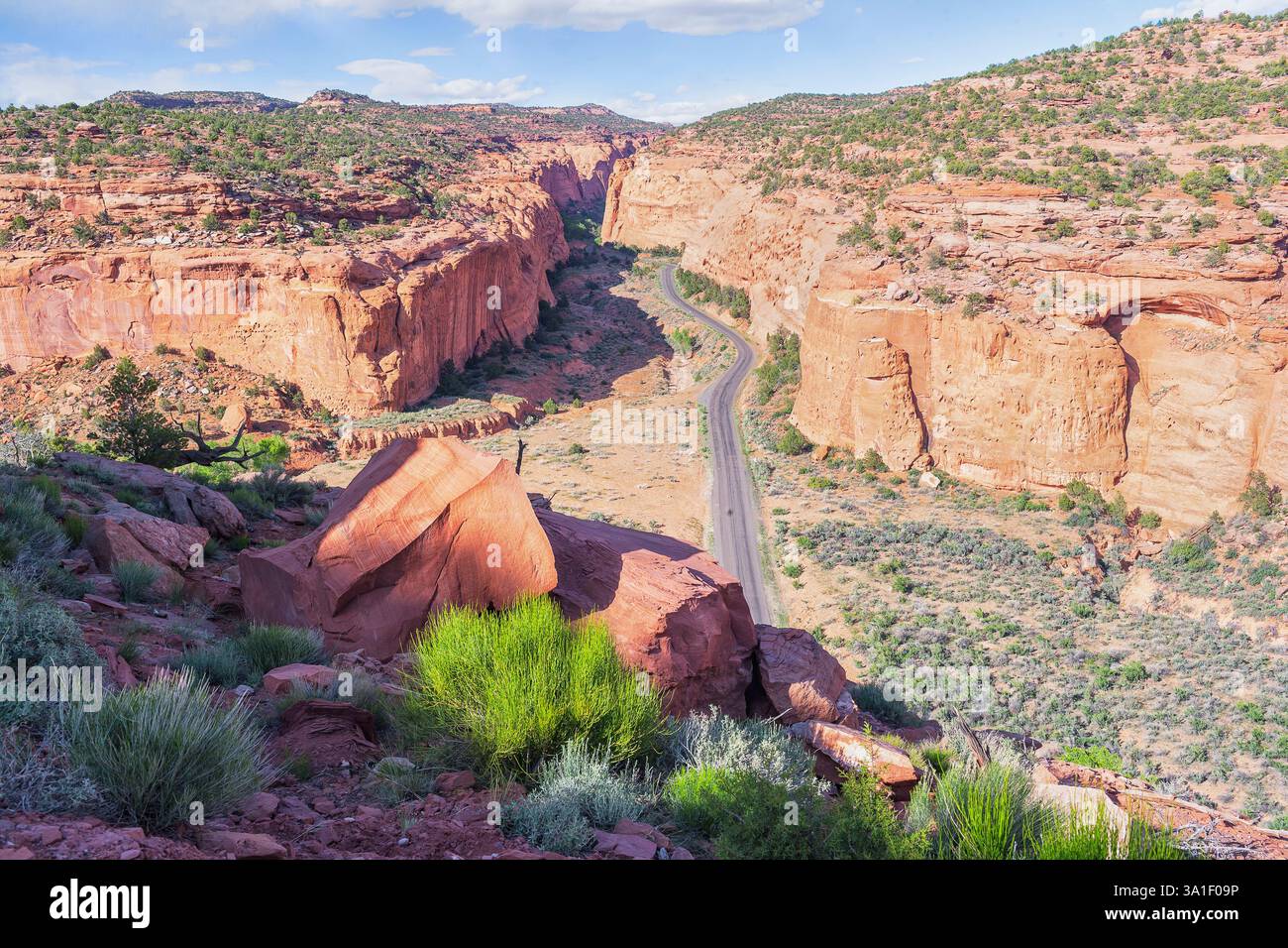 Avvolgimento su strada fino canyon, Scalone Escalante National Monument, Utah, Stati Uniti d'America, America del Nord Foto Stock