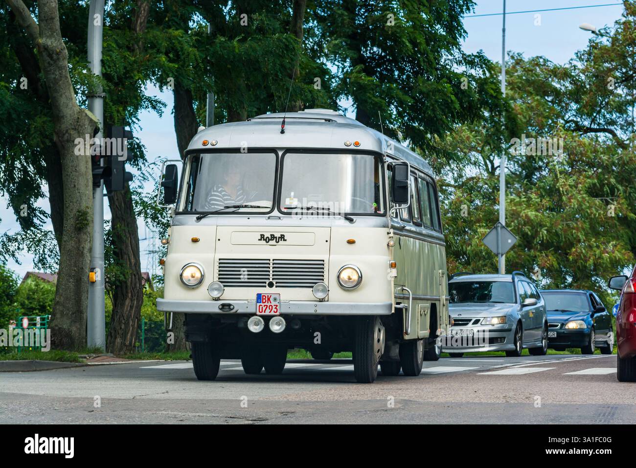 Gdynia, Polonia - 19 agosto 2021. Luce Robur retro bus Foto Stock