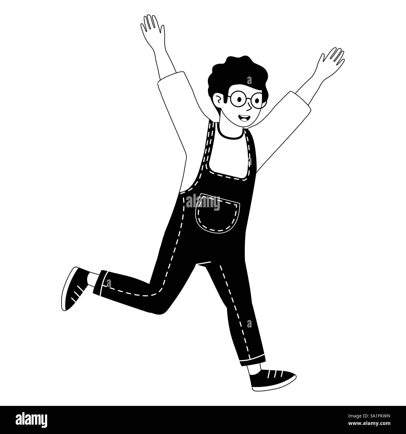 Ragazzo che corre con gioia in tuta con le braccia alzate durante un allegro momento di gioco Illustrazione Vettoriale