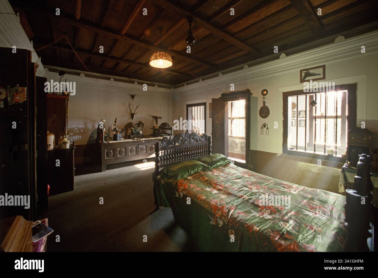 Interno della camera da letto Kudali a Kerala, India, Asia Foto Stock