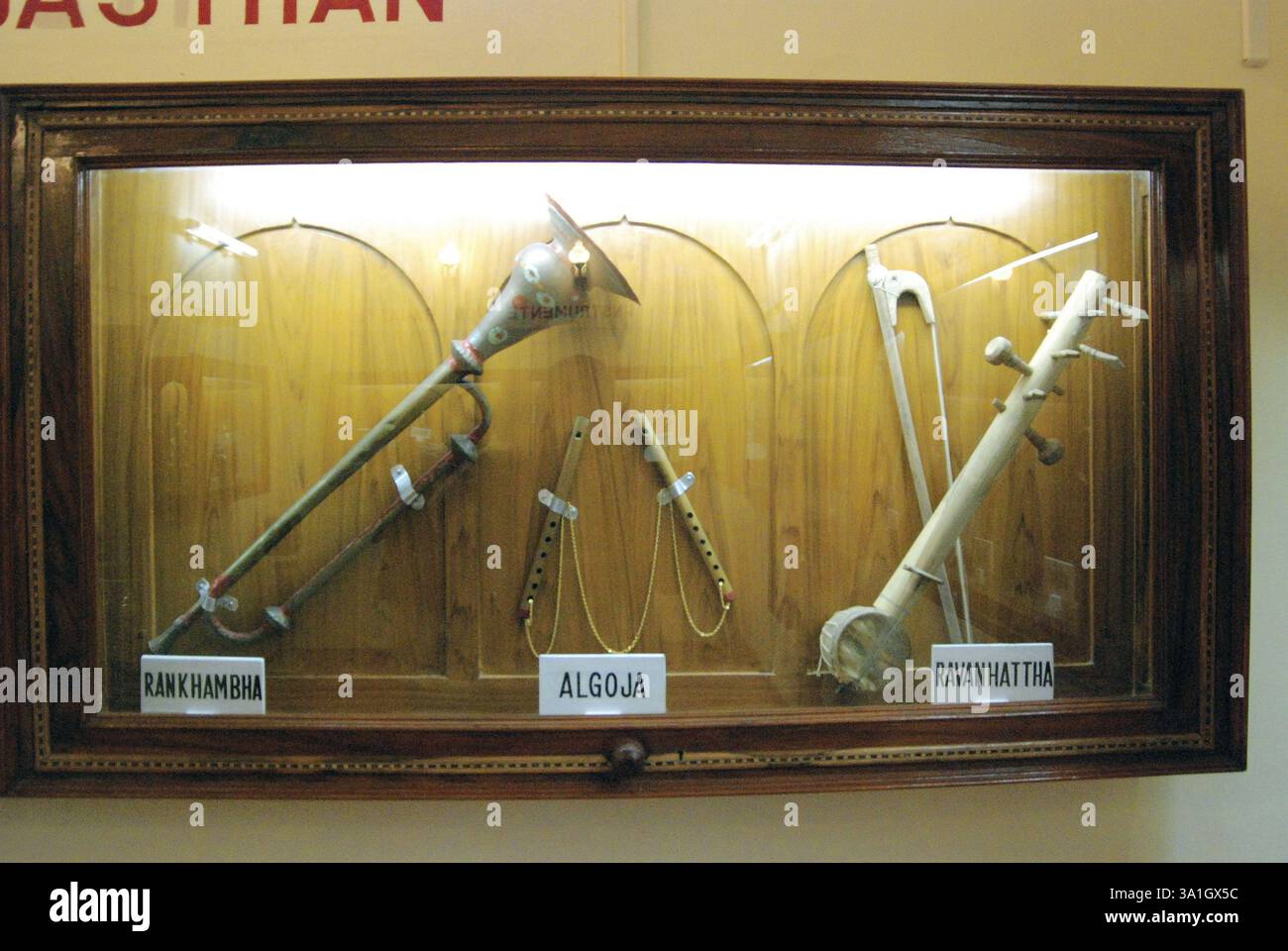 Galleria degli strumenti musicali nel Museo Poddar Haveli, Nawlgarh, Rajasthan, India, Asia Foto Stock