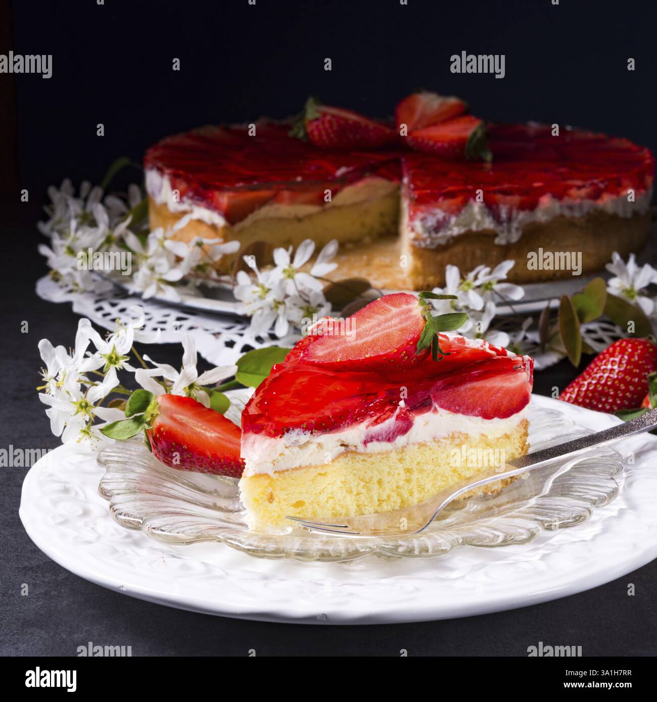 Fragole e panna di panelli Foto Stock