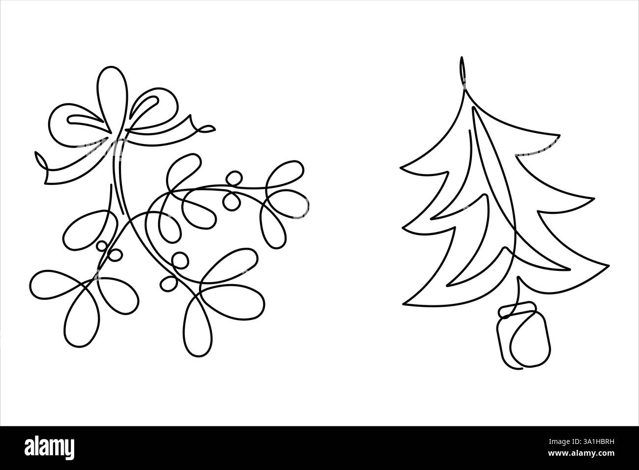Un set di disegni a linea continua di mignolo, design a bacca di holly. Simbolo di Natale per biglietti d'auguri, adesivi, poster, stampe, striscioni, inviti Illustrazione Vettoriale