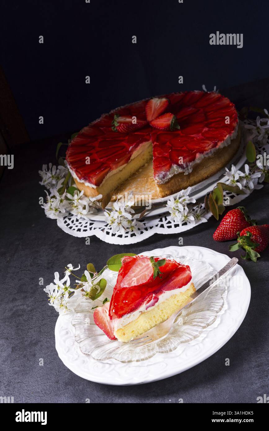 Fragole e panna di panelli Foto Stock