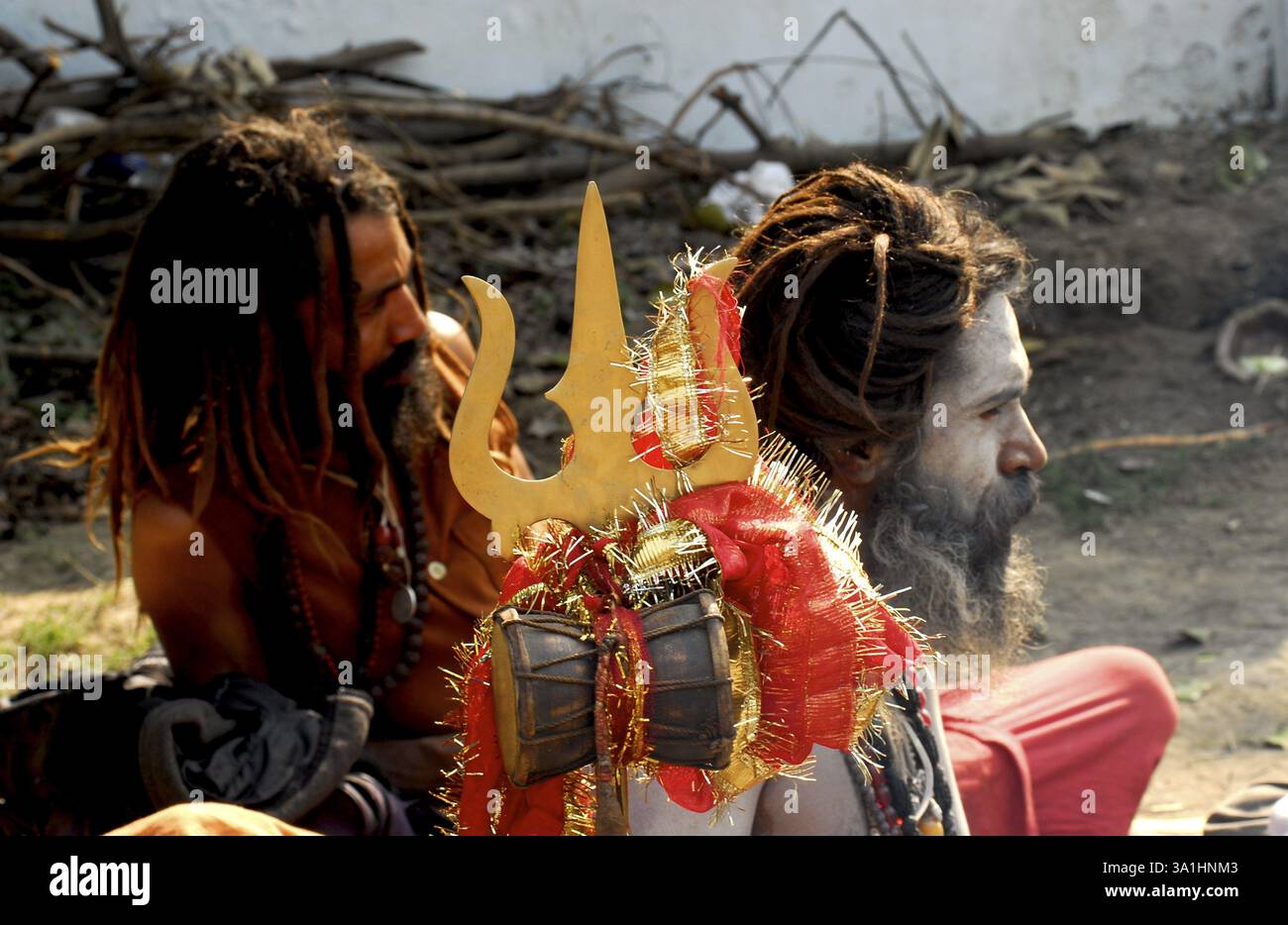 Naga Sadhu e il suo discepolo chela Foto Stock