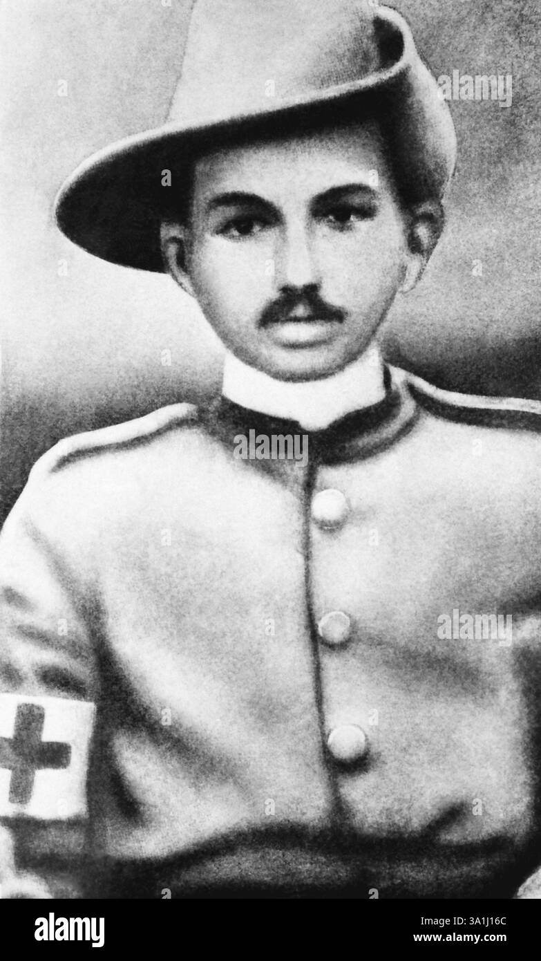 Mahatma Gandhi come capo di un corpo di ambulanza durante la ribellione Zulu in Sud Africa, 1906, copia, India NO MR Foto Stock