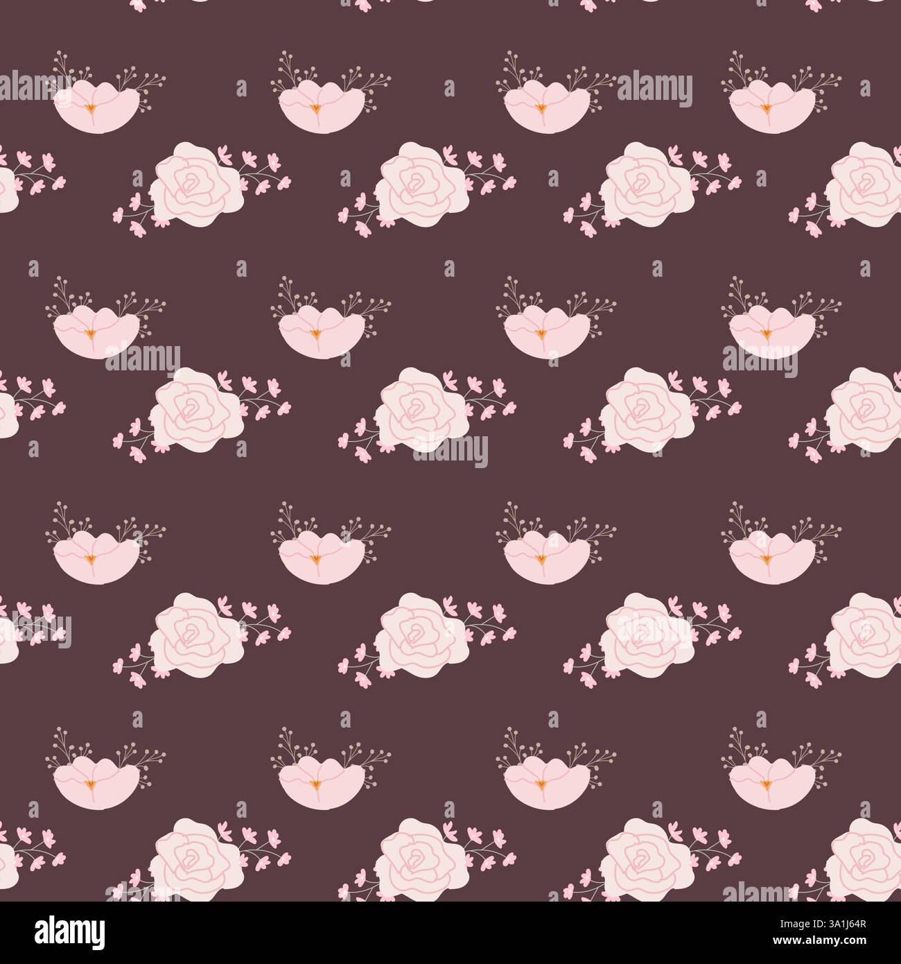 Rosa romantica e motivo a cuore su sfondo scuro. Illustrazione Vettoriale