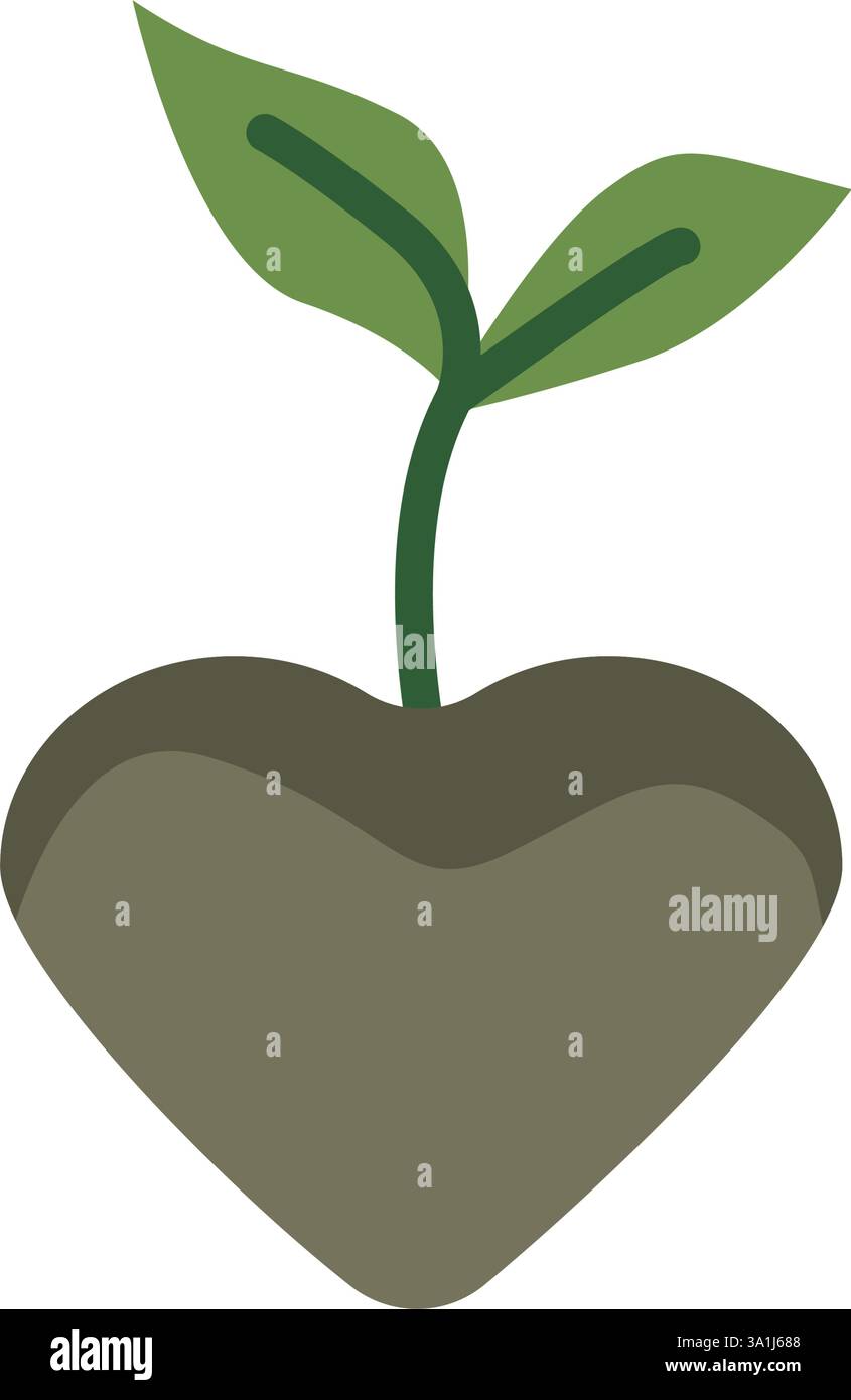 Icona a forma di cuore che simboleggia la crescita e la natura. Illustrazione Vettoriale