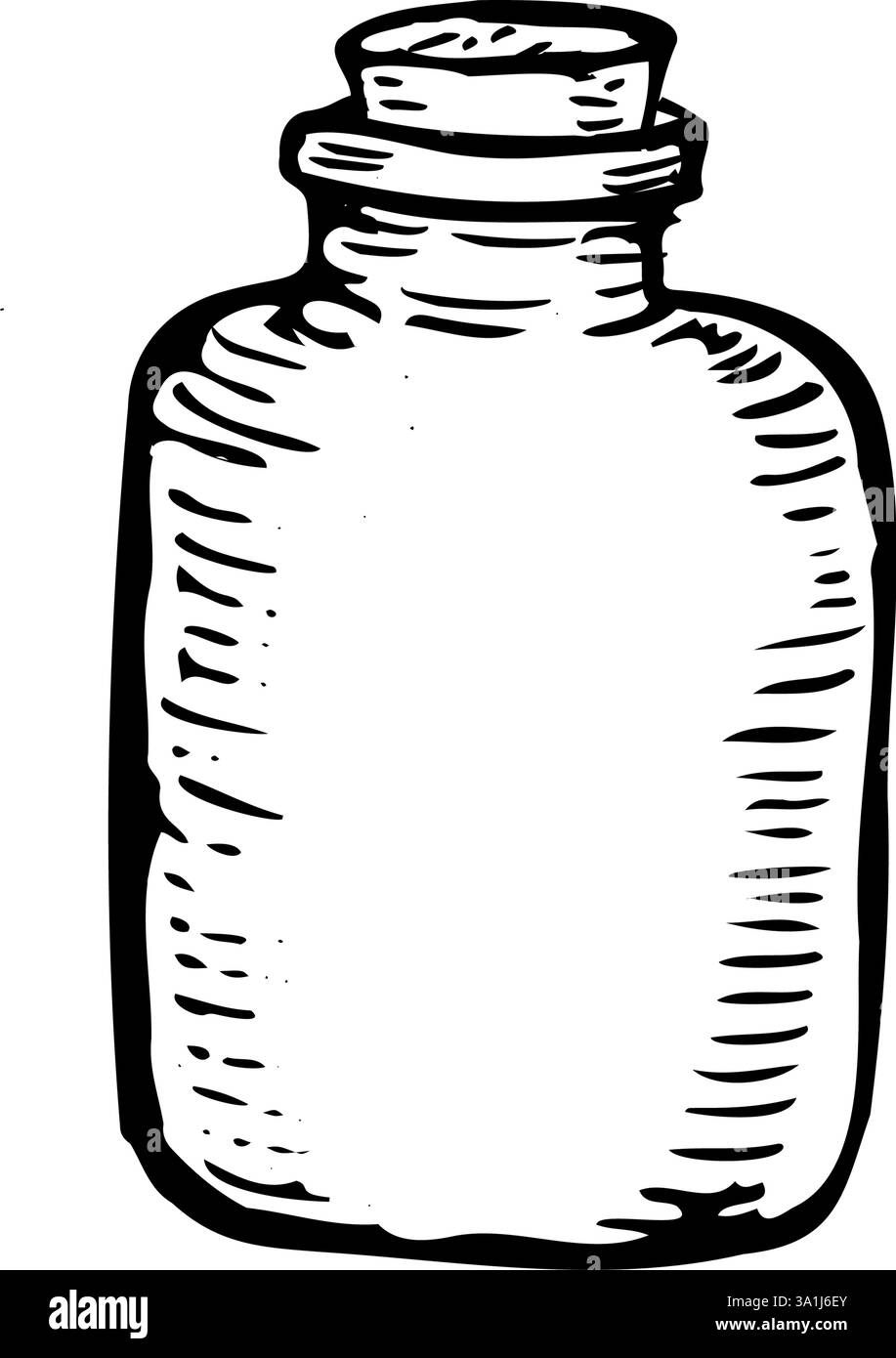 Bottiglia di profumo disegnata a inchiostro in uno stile minimalista. Un'illustrazione vettoriale raffinata, ideale per il marchio di olio essenziale o le etichette di prodotti cosmetici. Illustrazione Vettoriale