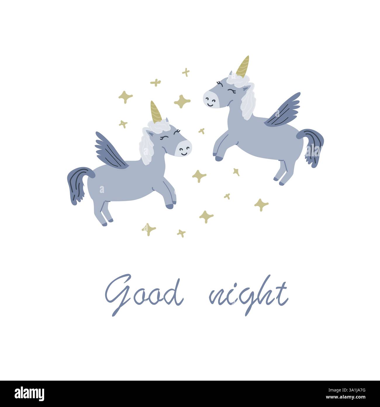 Magici unicorni con design a stelle, perfetti per l'arredamento della camera dei bambini o per la cancelleria. Illustrazione Vettoriale