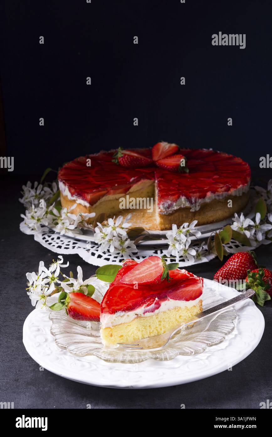 Fragole e panna di panelli Foto Stock