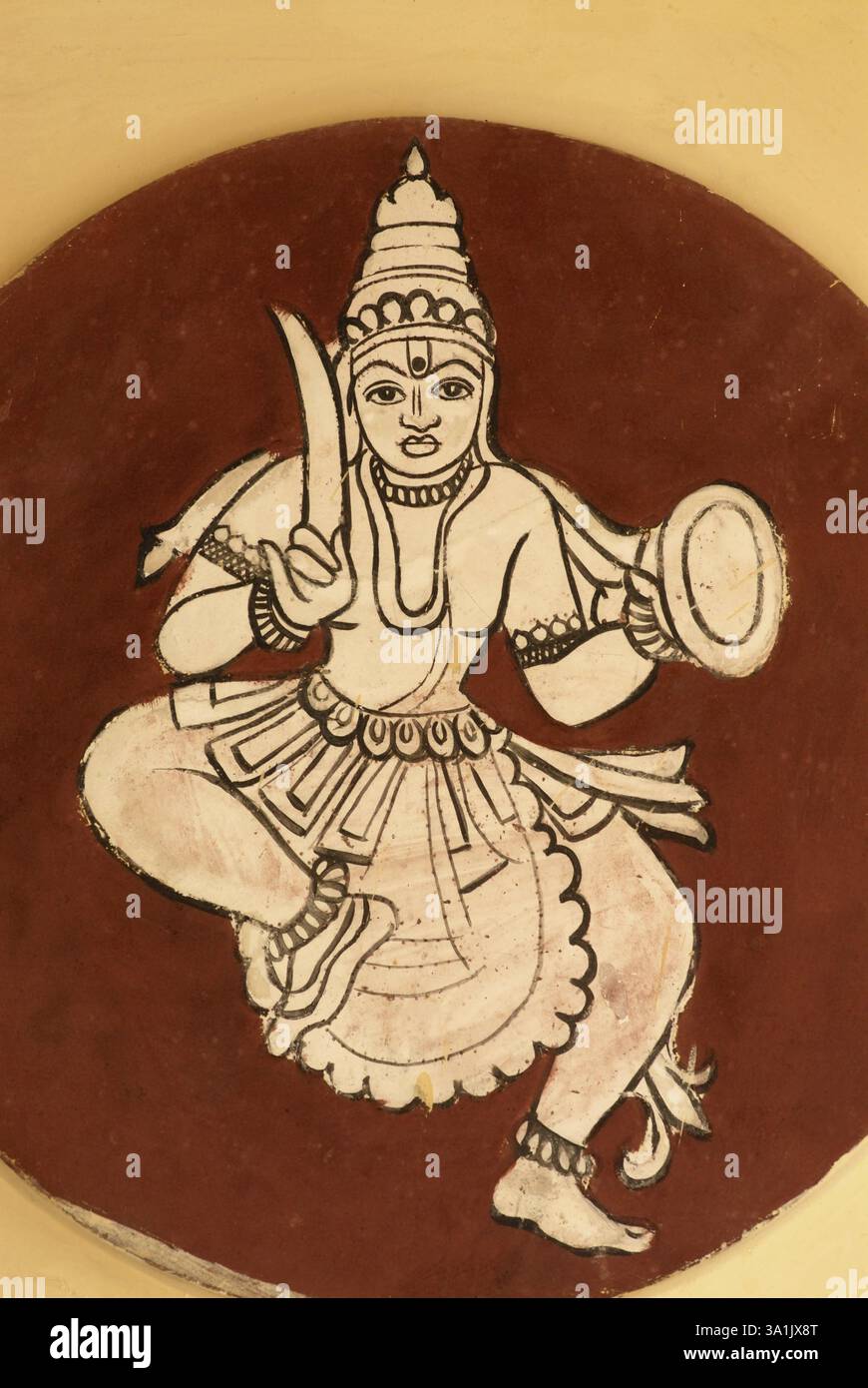 La pittura murale di Kalki, decima incarnazione di Lord Vishnu arriverà alla fine del Kaliyuga ad Ambalpadi, Udupi, Karnataka, India, Asia Foto Stock