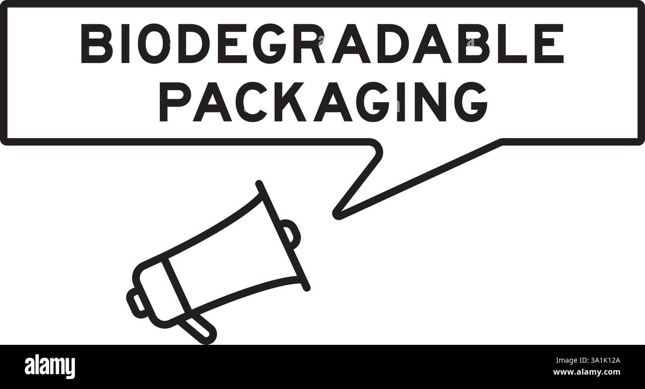 Icona megafono con bolla vocale in formato Word packaging biodegradabile su sfondo bianco Illustrazione Vettoriale