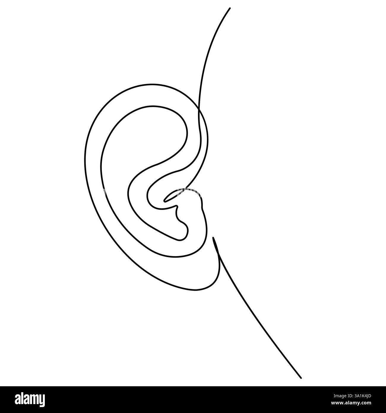Disegno grafico a linea singola continuo dell'illustrazione vettoriale del contorno dell'orecchio umano Illustrazione Vettoriale