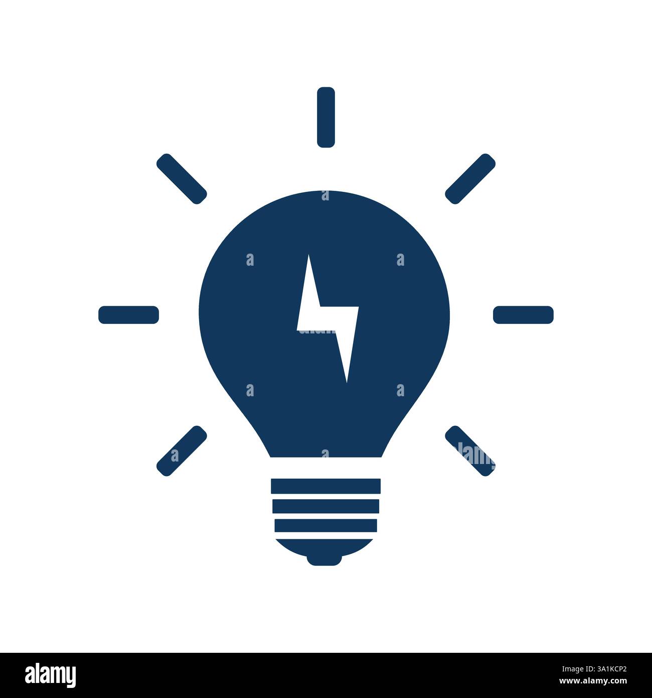 Design dell'icona del concetto Eco Energy di colore blu scuro - fulmine bianco all'interno di una lampadina - isolato su sfondo bianco - Design vettoriale Illustrazione Vettoriale