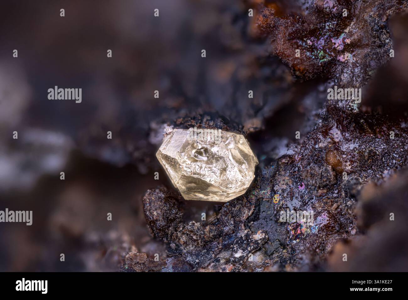 Cristallo di zolfo nativo. Esemplare di Decazeville, Aveyron, Francia. Micro Photography primi piani estremi. fotografia al microscopio con cristalli minerali Foto Stock