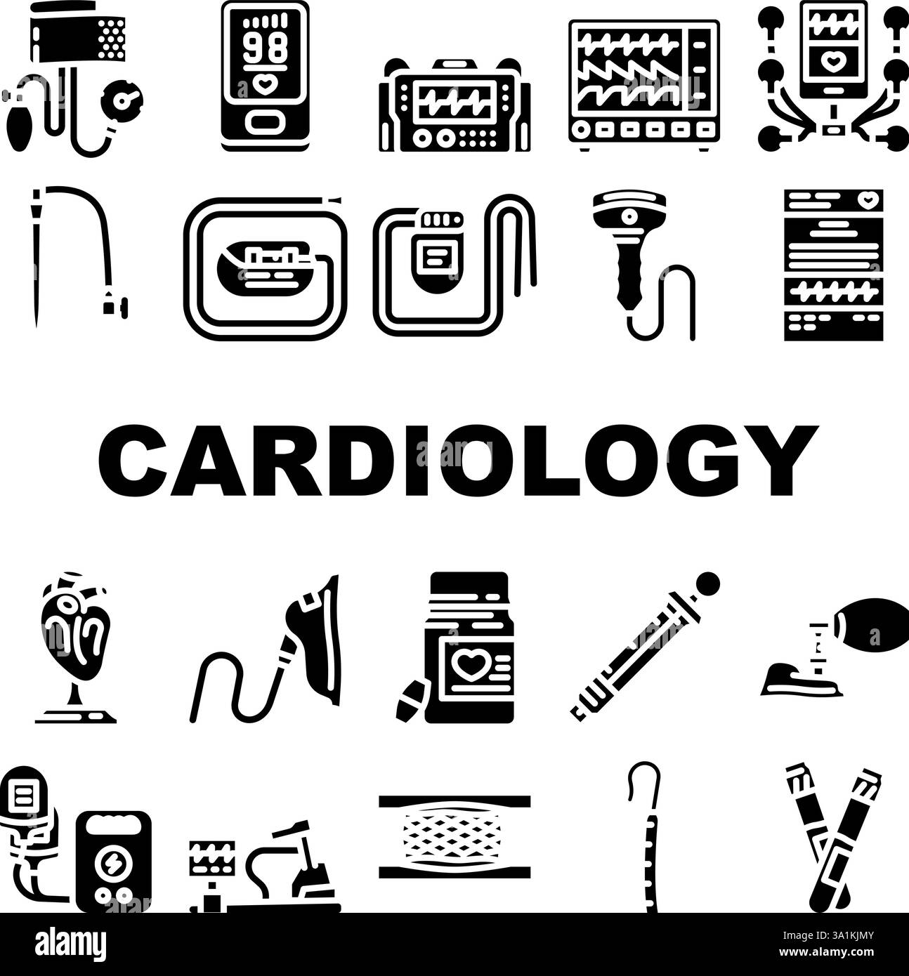 accessori per cardiologia icone ecg holter imposta vettore Illustrazione Vettoriale