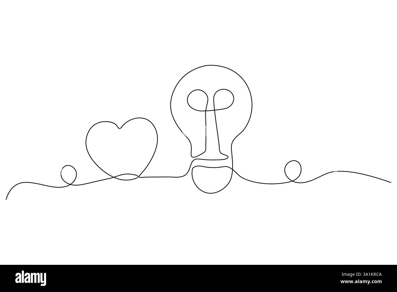 Lampada continua a una sola linea semplice con un vettore di contorno dell'icona a forma di cuore Illustrazione Vettoriale