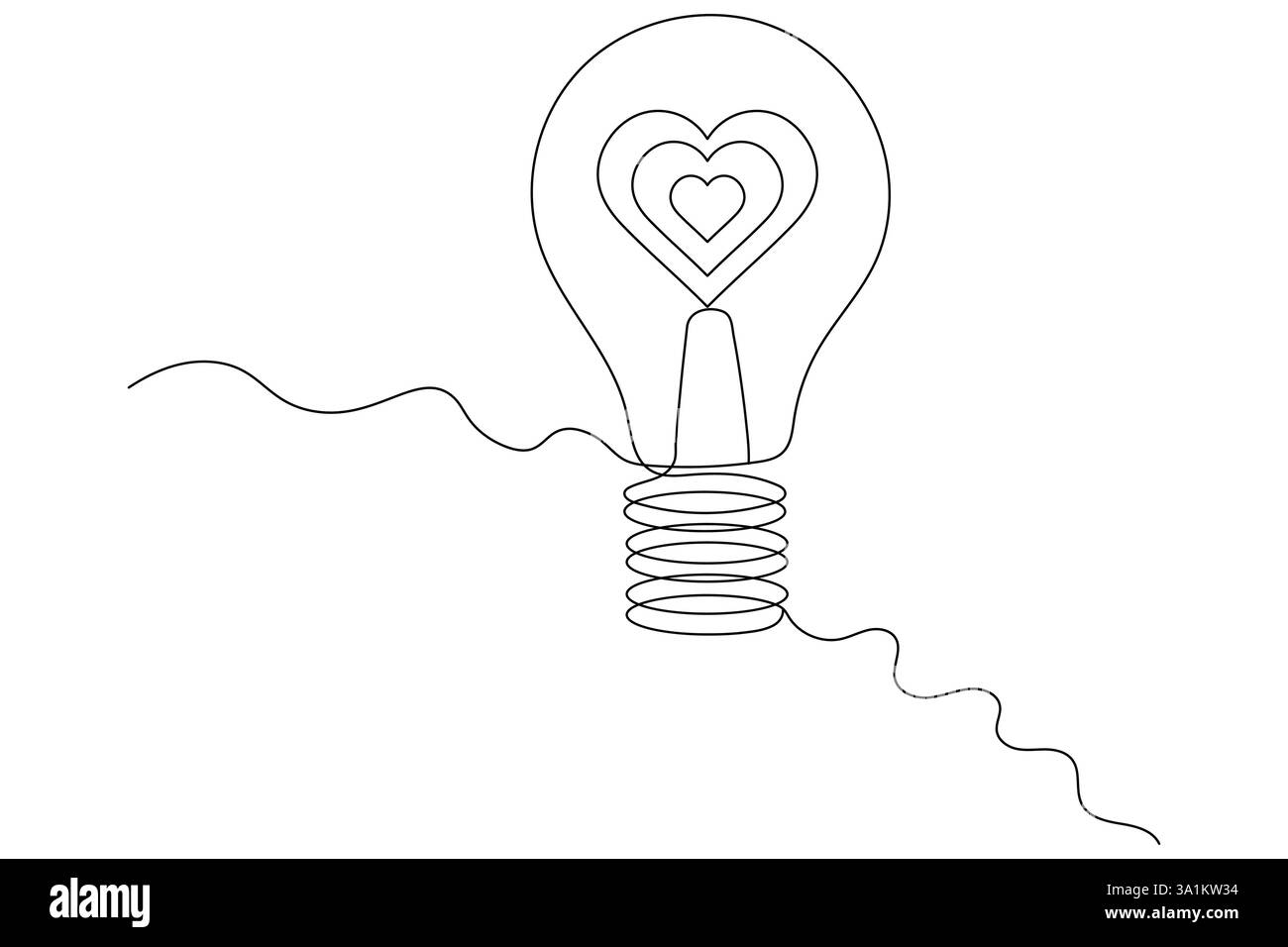 Lampada continua a una sola linea semplice con un vettore di contorno dell'icona a forma di cuore Illustrazione Vettoriale